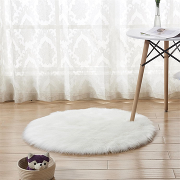 White Furry Round Rug 90x90cm