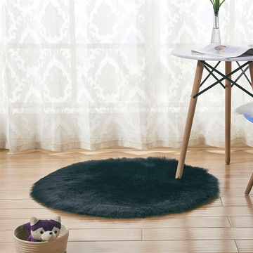 Charcoal Furry Round Rug 90x90cm