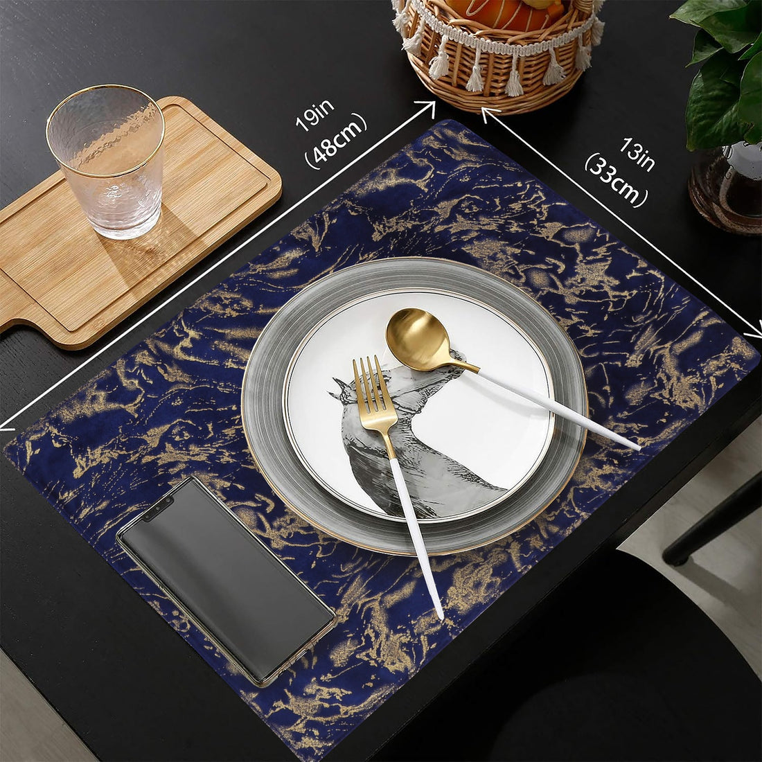 Set of 7 Pcs Luxury Velvet Table Runner blue