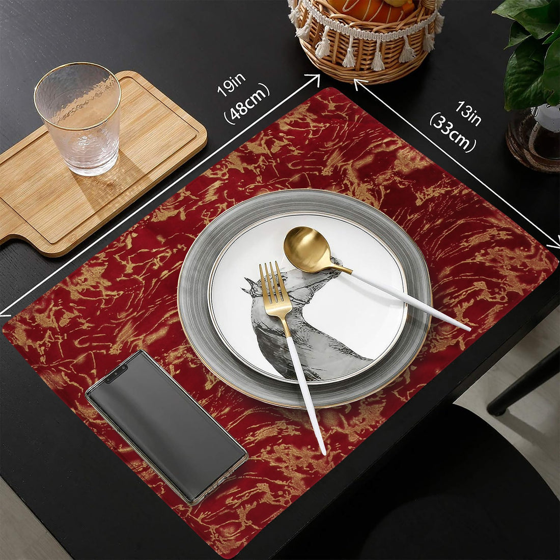 Set of 7 Pcs Luxury Velvet Table Runner red