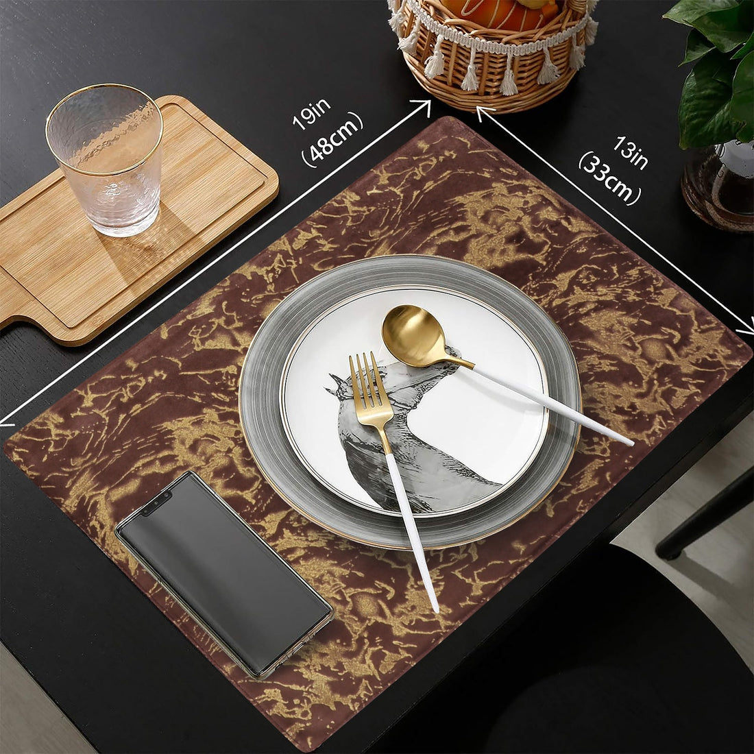 Set of 7 Pcs Luxury Velvet Table Runner brown