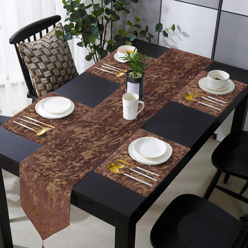 Set of 7 Pcs Luxury Velvet Table Runner brown