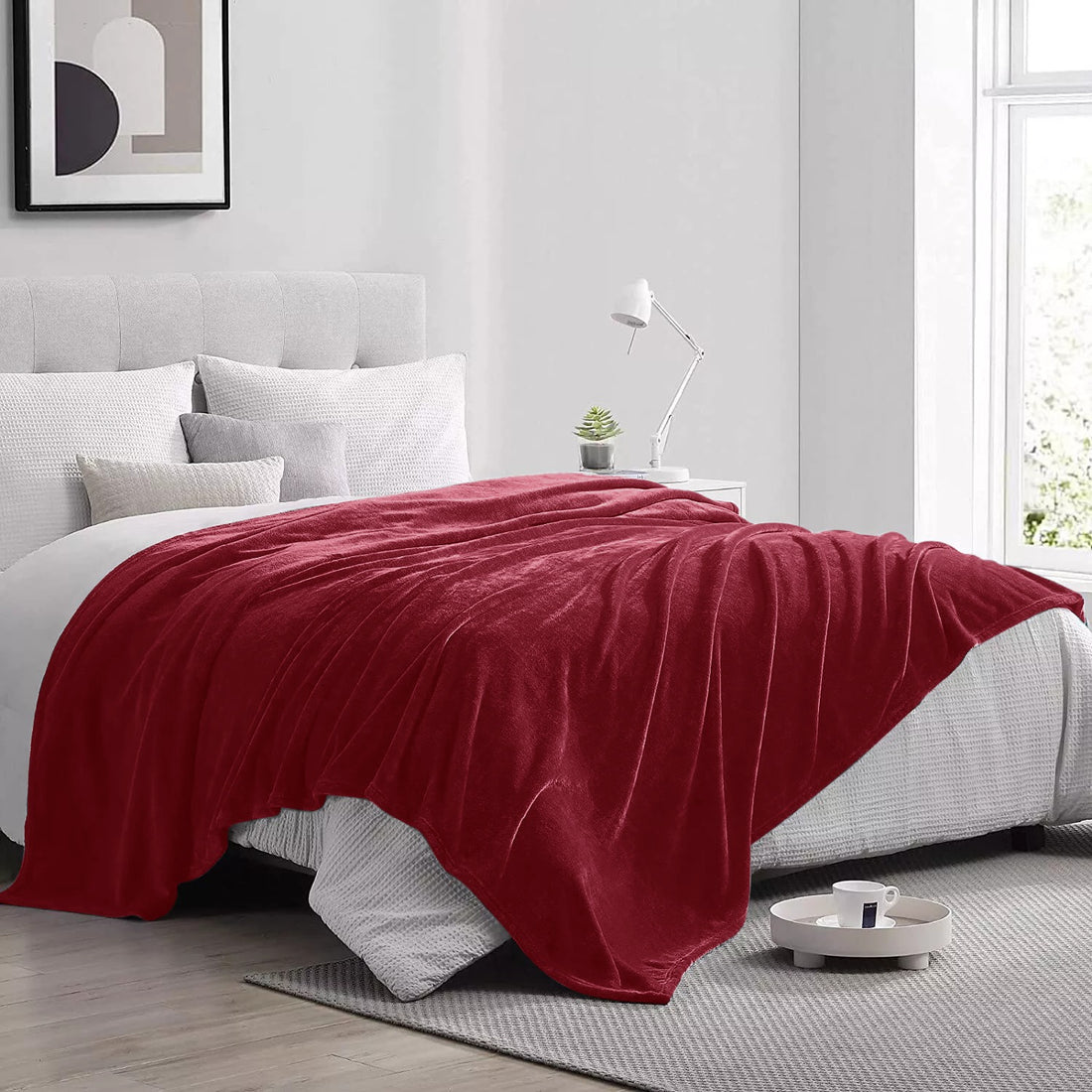 Shaggy Blanket solid pattern burgundy