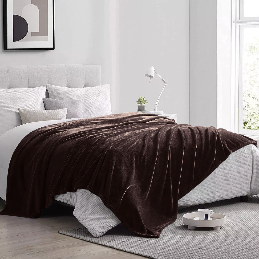 Shaggy Blanket solid pattern Dark Brown