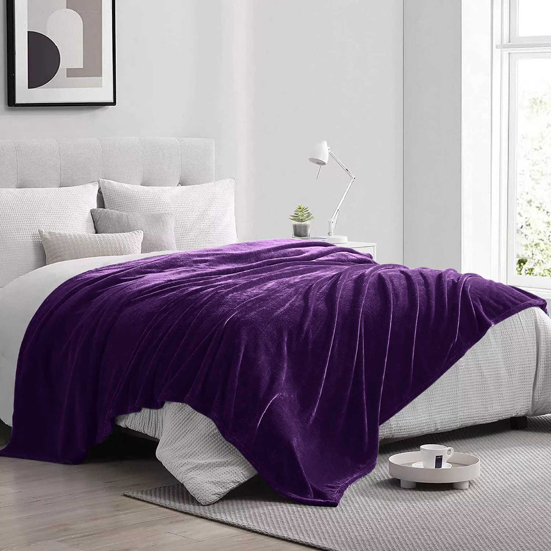 Shaggy Blanket solid pattern Purple