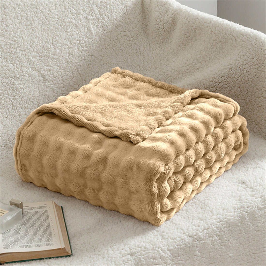 Blanket Bubble Fuzzy Super Soft Fur-Beige