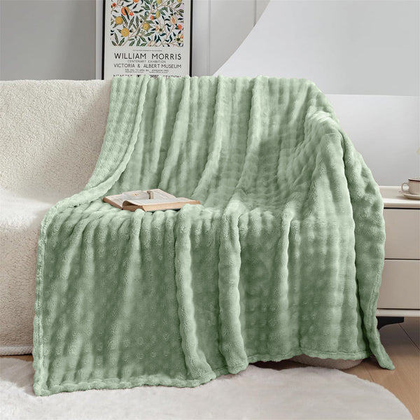Ac Blanket Bubble Fuzzy Super Soft Fur-Sage green
