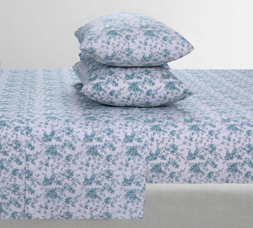 Aqua Floral Cotton Percale Bedsheet BS-84