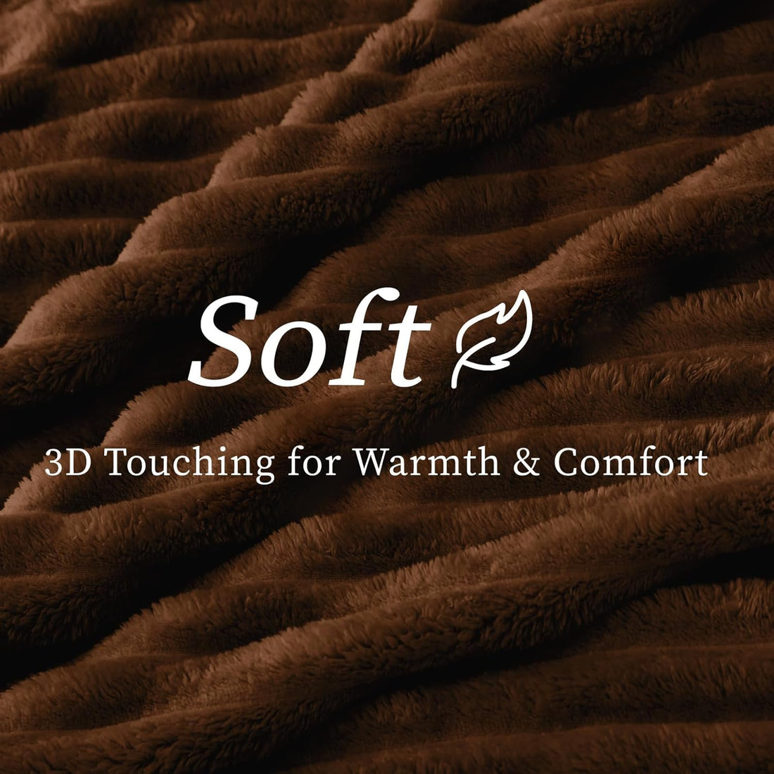 Fleece Throw Blanket 3D-Ribbed Jacquard Soft -Dark Brown