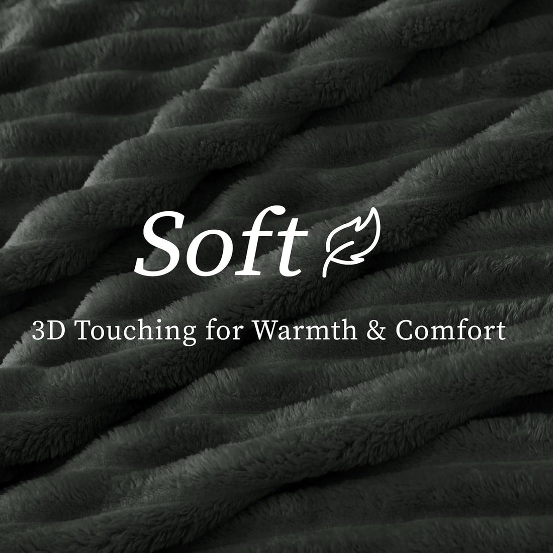 Fleece Throw Blanket 3D-Ribbed Jacquard Soft -Charcoal Grey