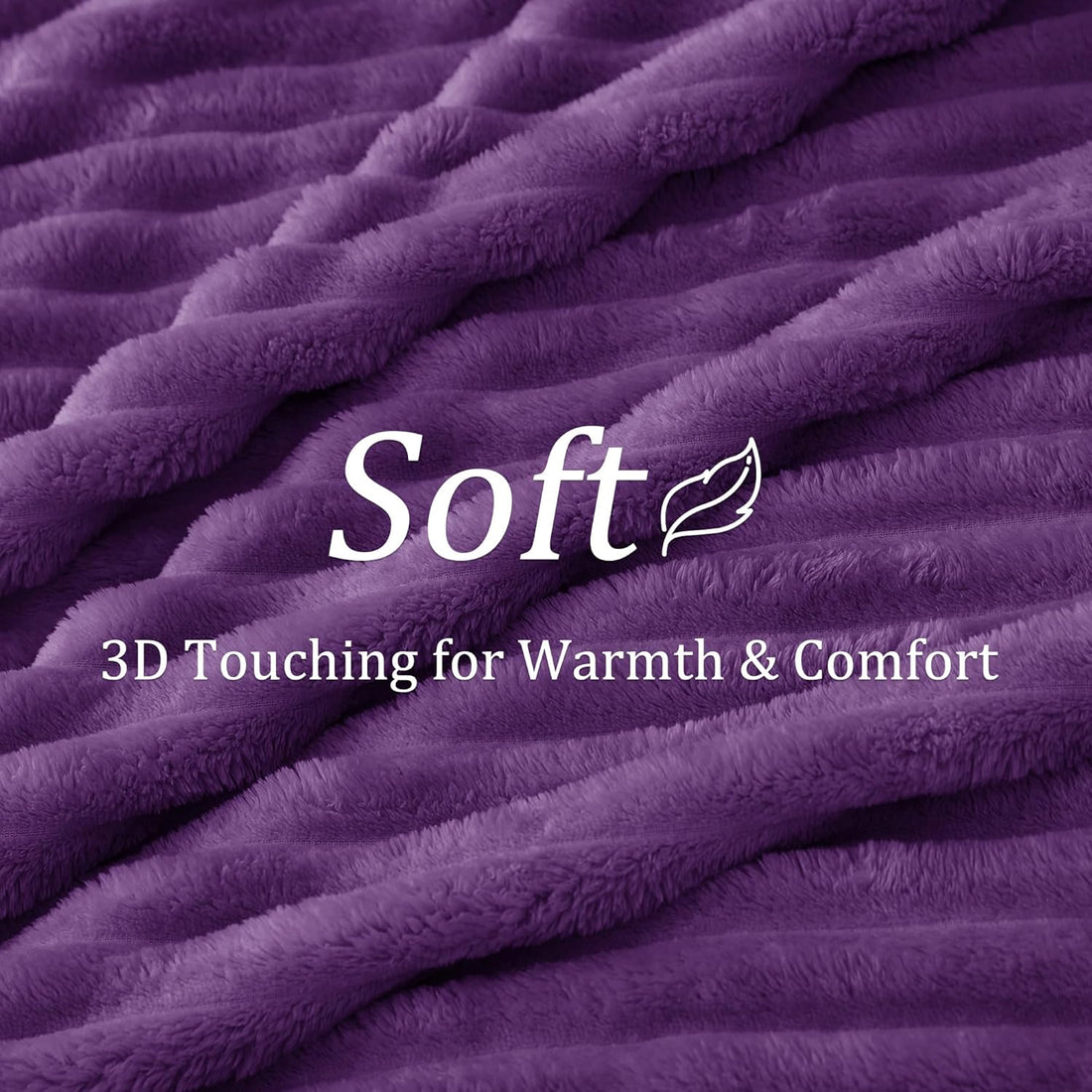 Fleece Throw Blanket 3D-Ribbed Jacquard Soft -Purple