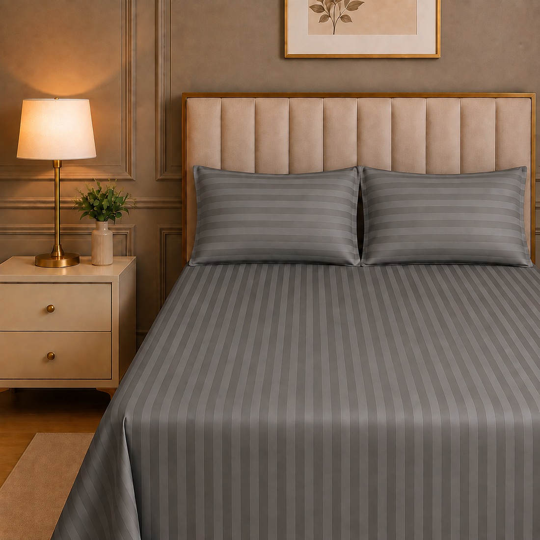 300TC SATEEN STRIP BEDSHEET
