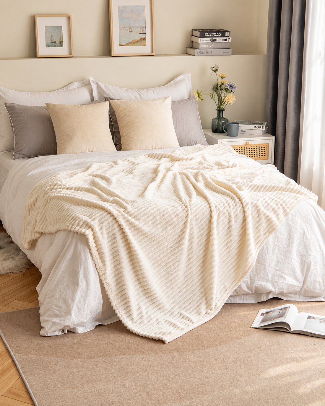Ribbed Fleece Throw Blanket