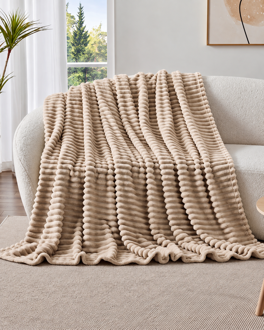 Ribbed Fleece Throw Blanket