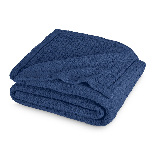 Cotton Waffle Blanket Navy Blue