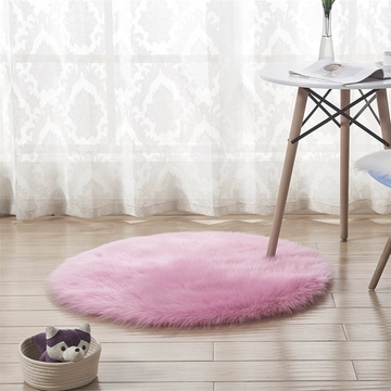 Baby Pink Furry Round Rug 90x90cm