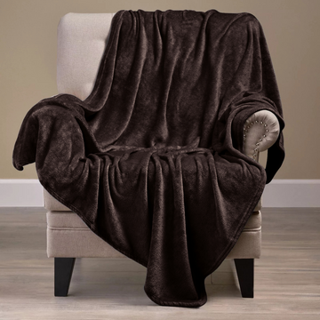 Shaggy Blanket solid pattern Dark Brown
