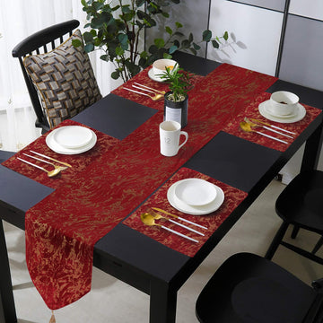 Set of 7 Pcs Luxury Velvet Table Runner red