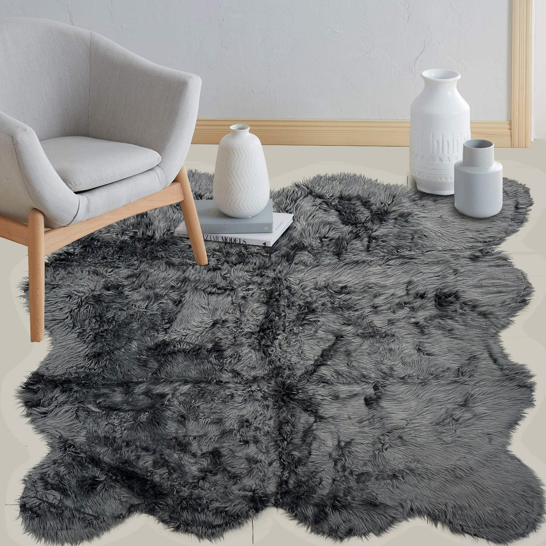Charcoal Furry Rug 180x180cm