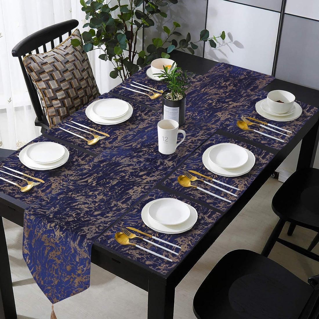 Set of 7 Pcs Luxury Velvet Table Runner blue