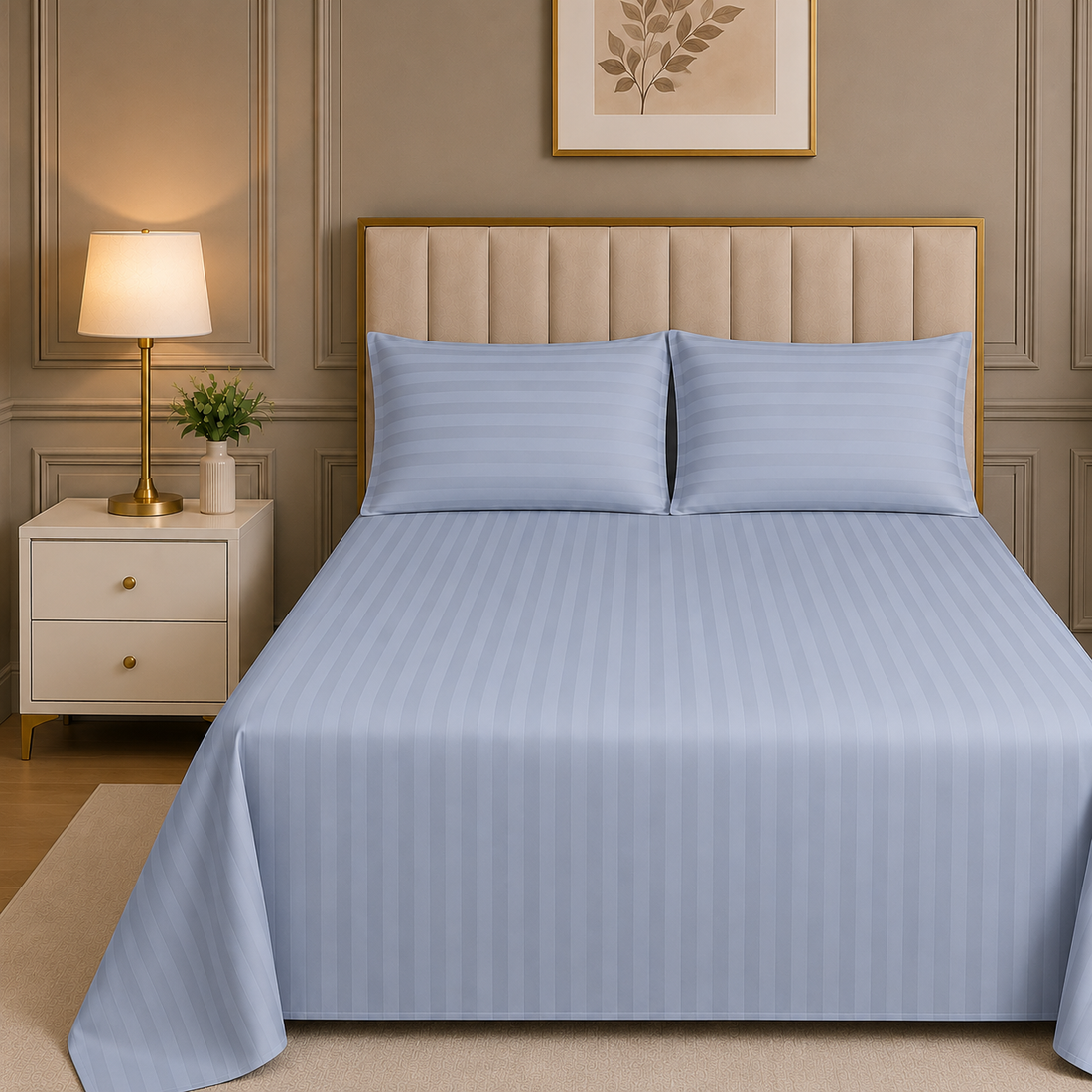 300TC SATEEN STRIP BEDSHEET